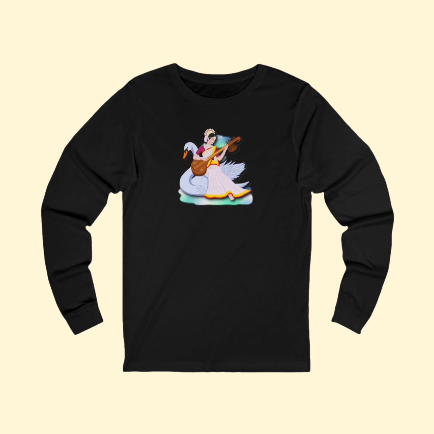 Saraswati Devi Long Sleeve Tee | Celestial River of Wisdom Collection