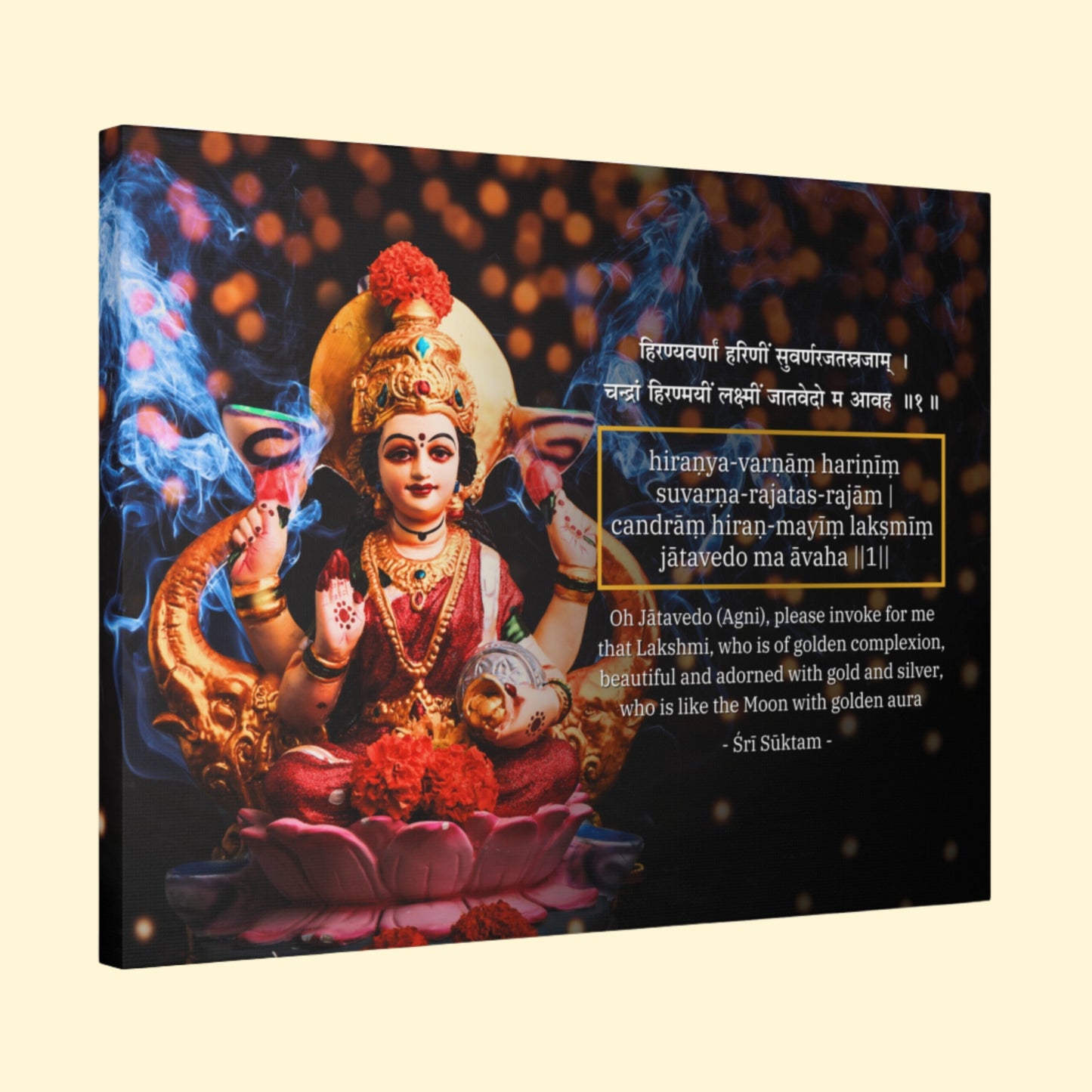 Mother Lakshmi with Sri Suktam Verse - Spiritual Wall Art Canvas