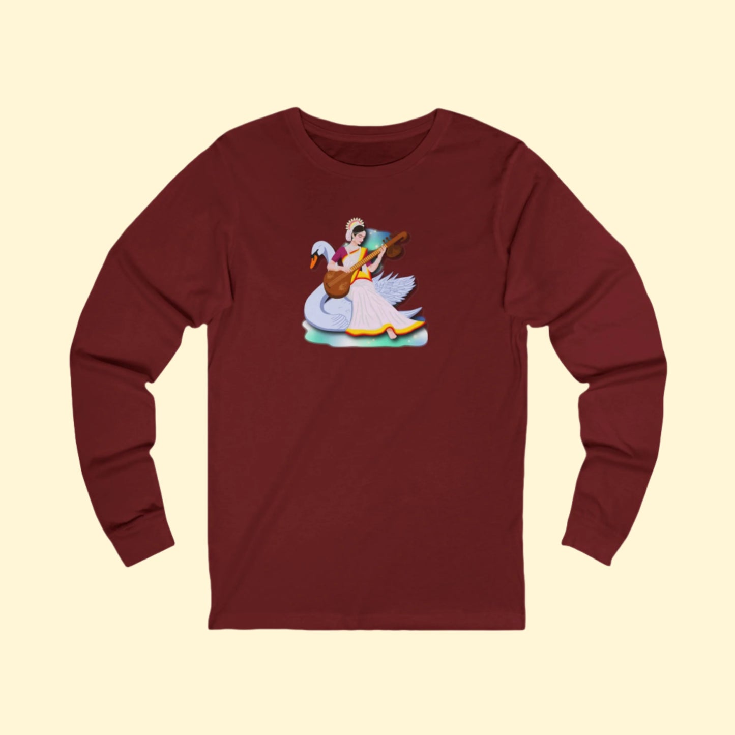 Saraswati Devi Long Sleeve Tee | Celestial River of Wisdom Collection