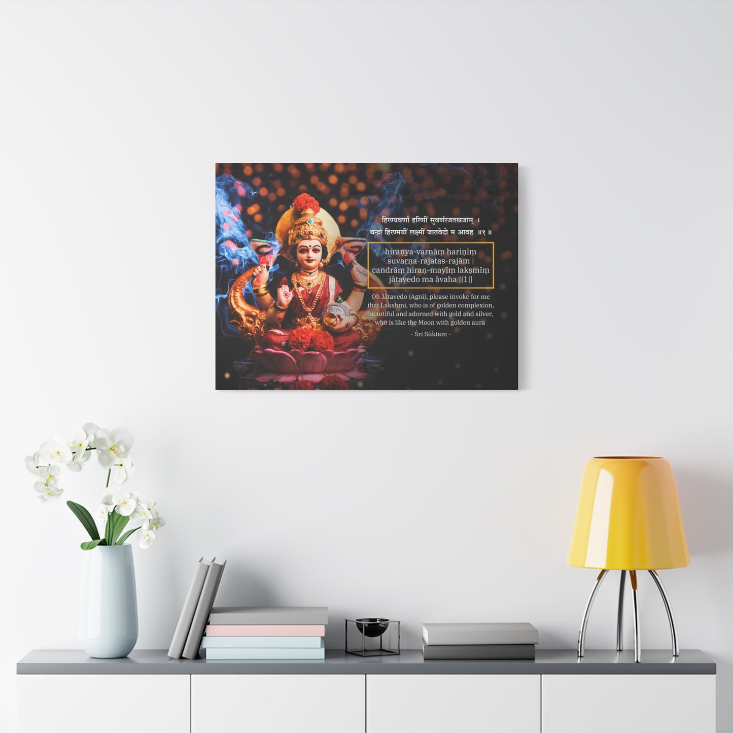 Mother Lakshmi with Sri Suktam Verse - Spiritual Wall Art Canvas