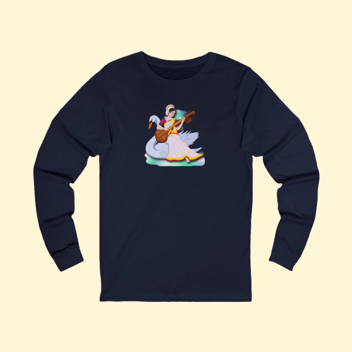 Saraswati Devi Long Sleeve Tee | Celestial River of Wisdom Collection