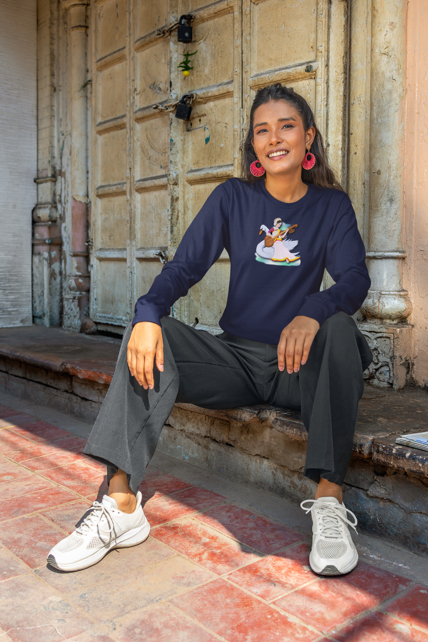 Saraswati Devi Long Sleeve Tee | Celestial River of Wisdom Collection