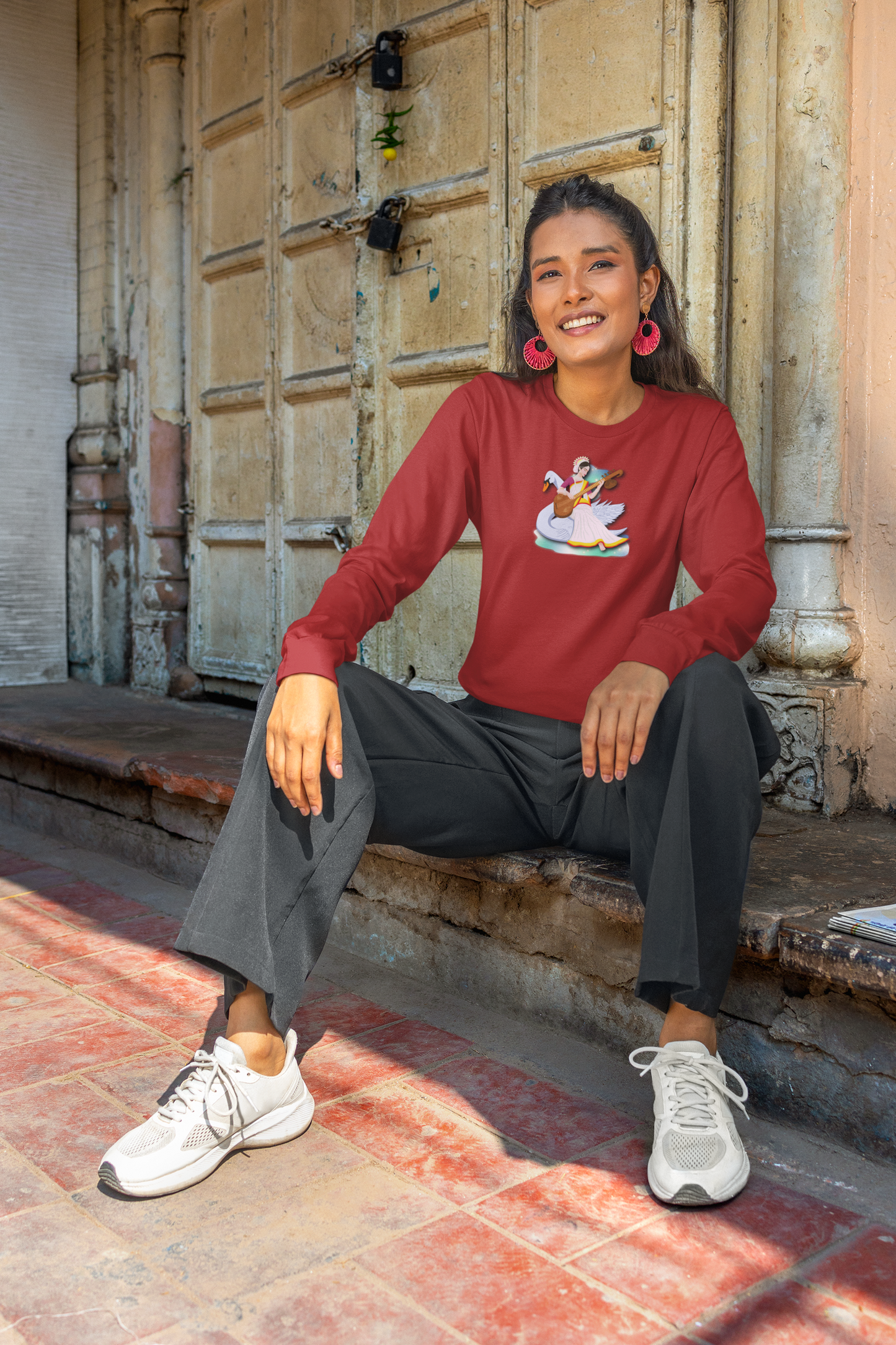 Saraswati Devi Long Sleeve Tee | Celestial River of Wisdom Collection