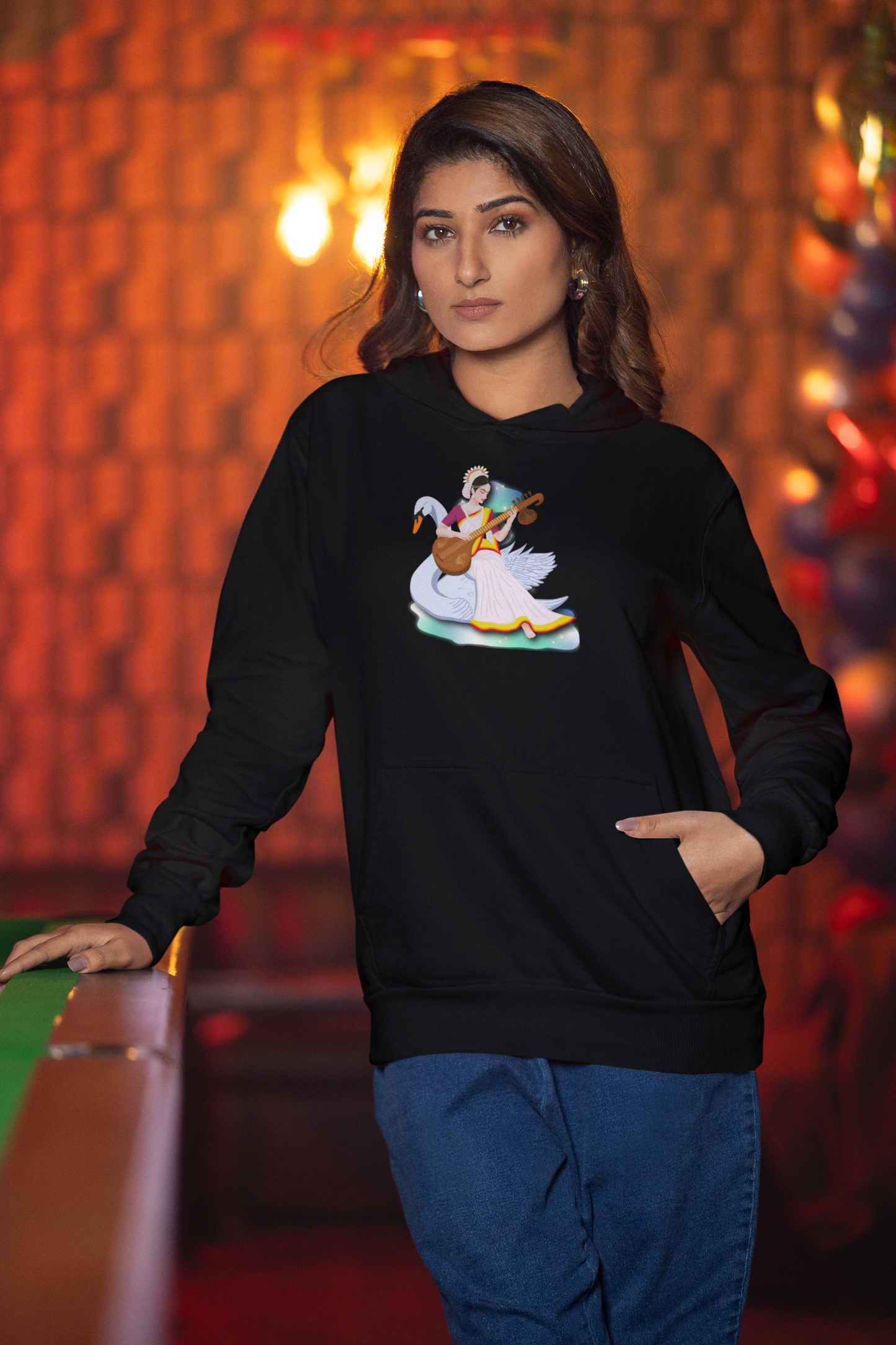 Saraswati Devi Hoodie | Celestial River of Wisdom Collection