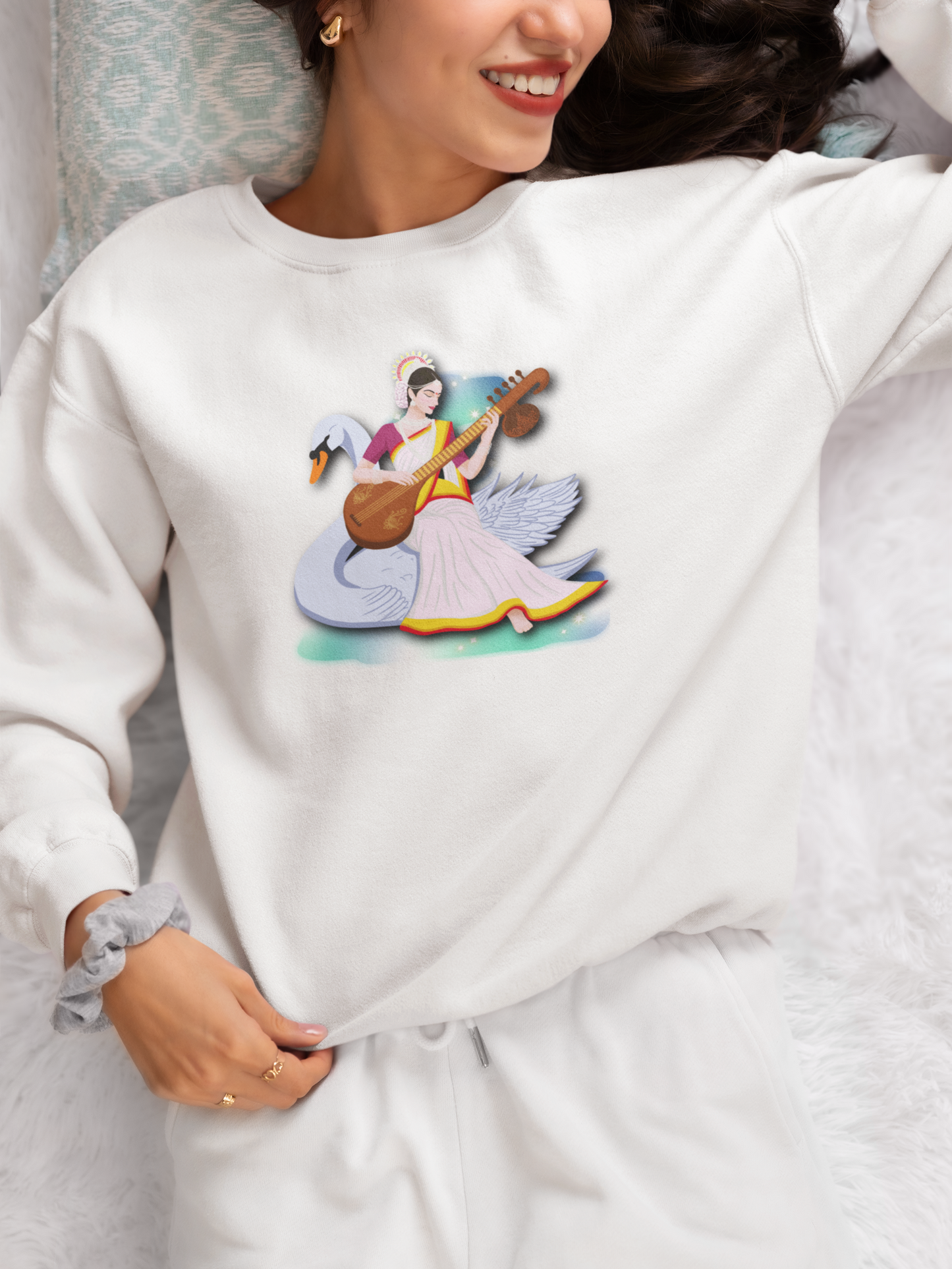 Saraswati Devi Sweatshirt | Celestial River of Wisdom Collection