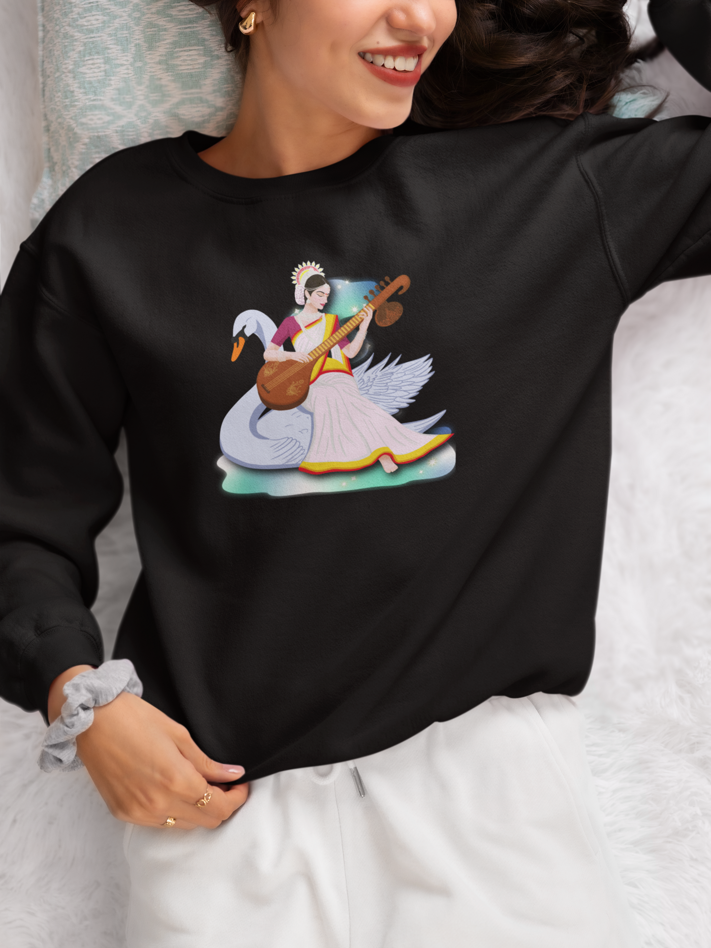 Saraswati Devi Sweatshirt | Celestial River of Wisdom Collection