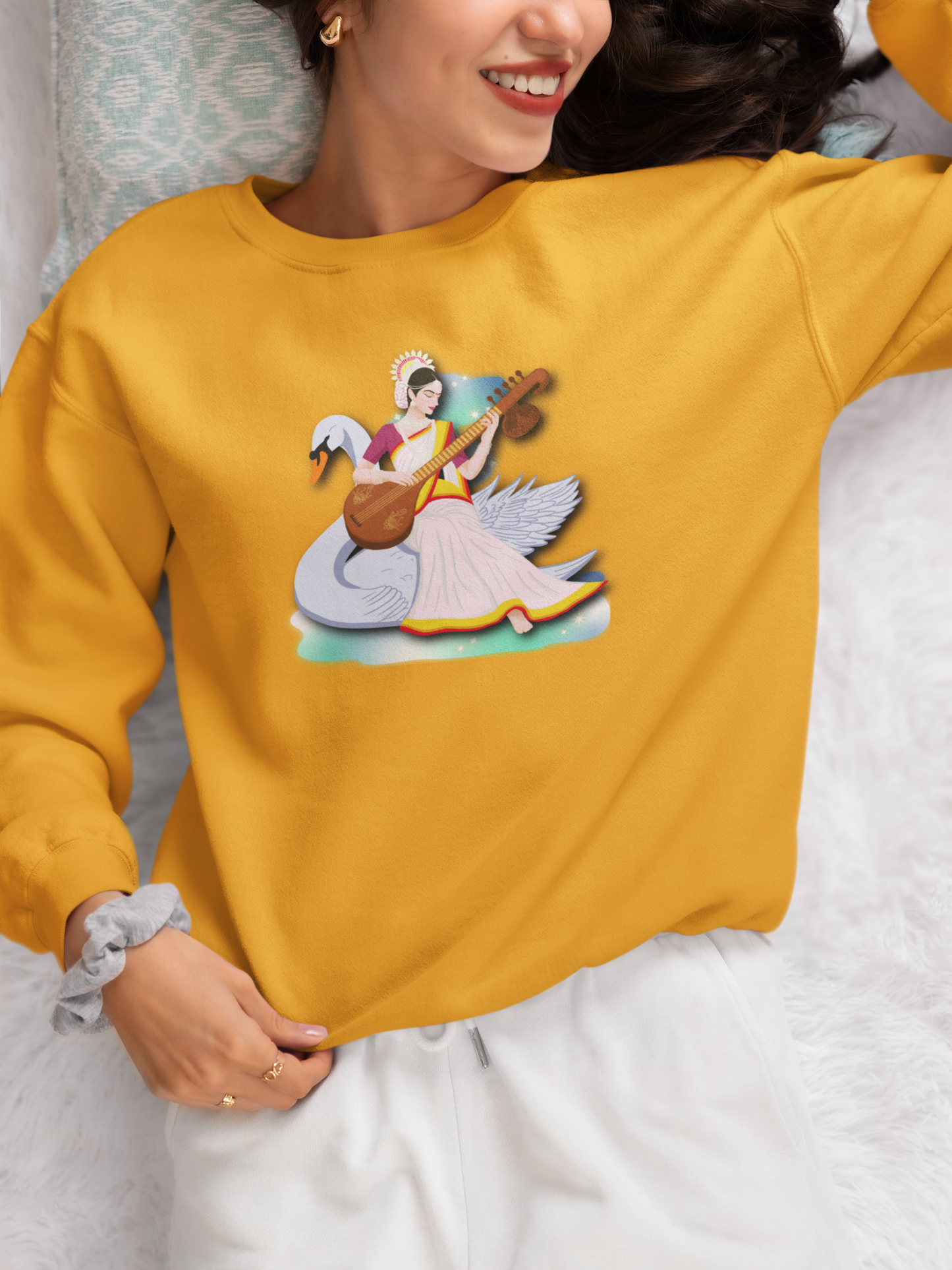Saraswati Devi Sweatshirt | Celestial River of Wisdom Collection