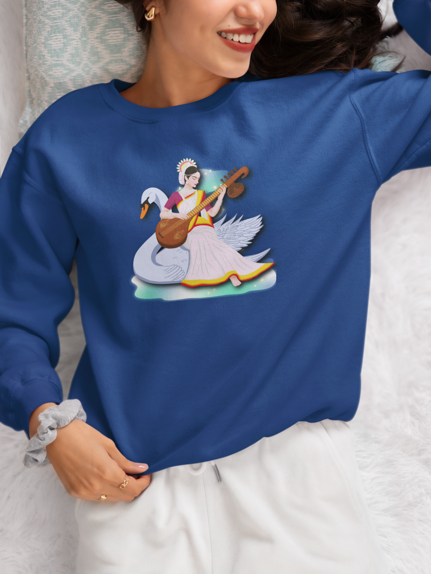 Saraswati Devi Sweatshirt | Celestial River of Wisdom Collection