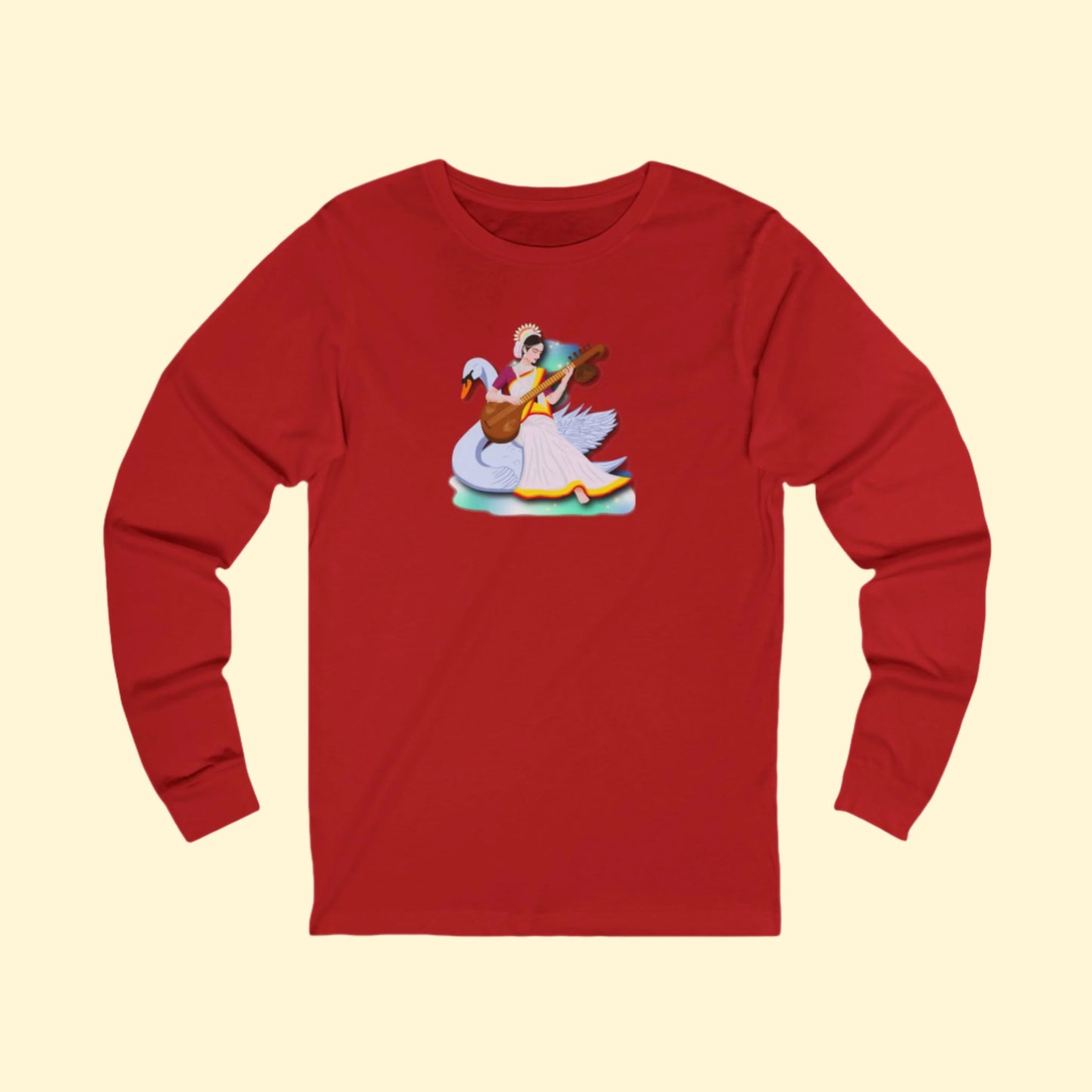 Saraswati Devi Long Sleeve Tee | Celestial River of Wisdom Collection