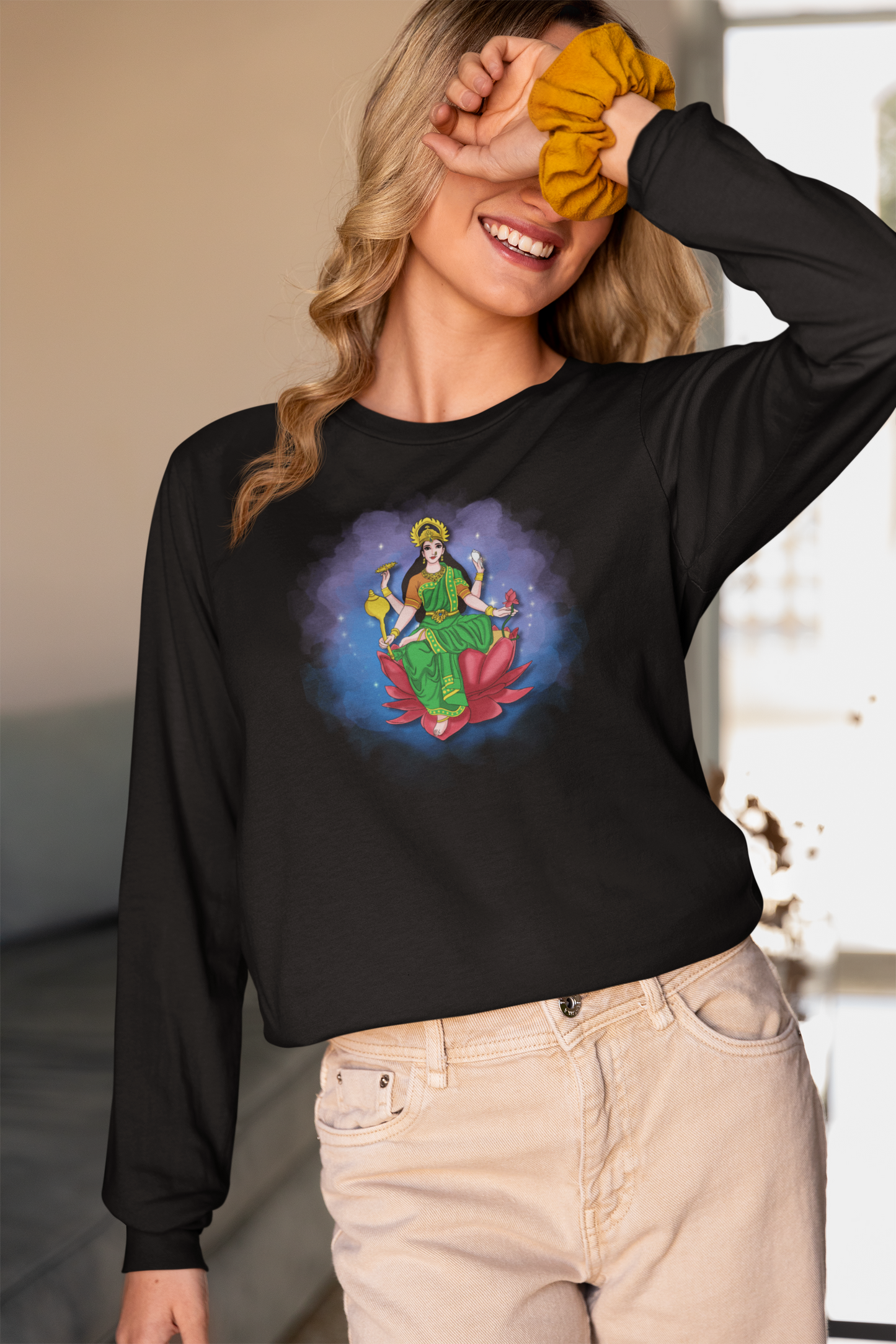 Radiant Lakshmi Devi Long Sleeve Shirt | Divine Abundance Collection