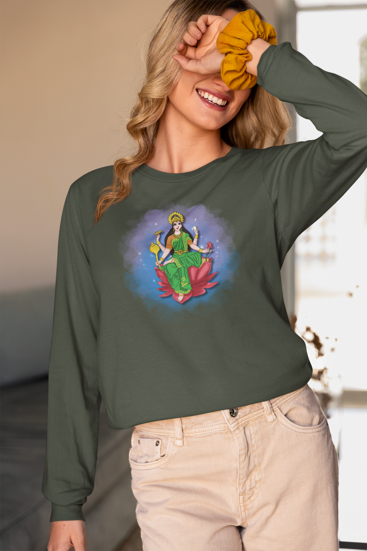 Radiant Lakshmi Devi Long Sleeve Shirt | Divine Abundance Collection