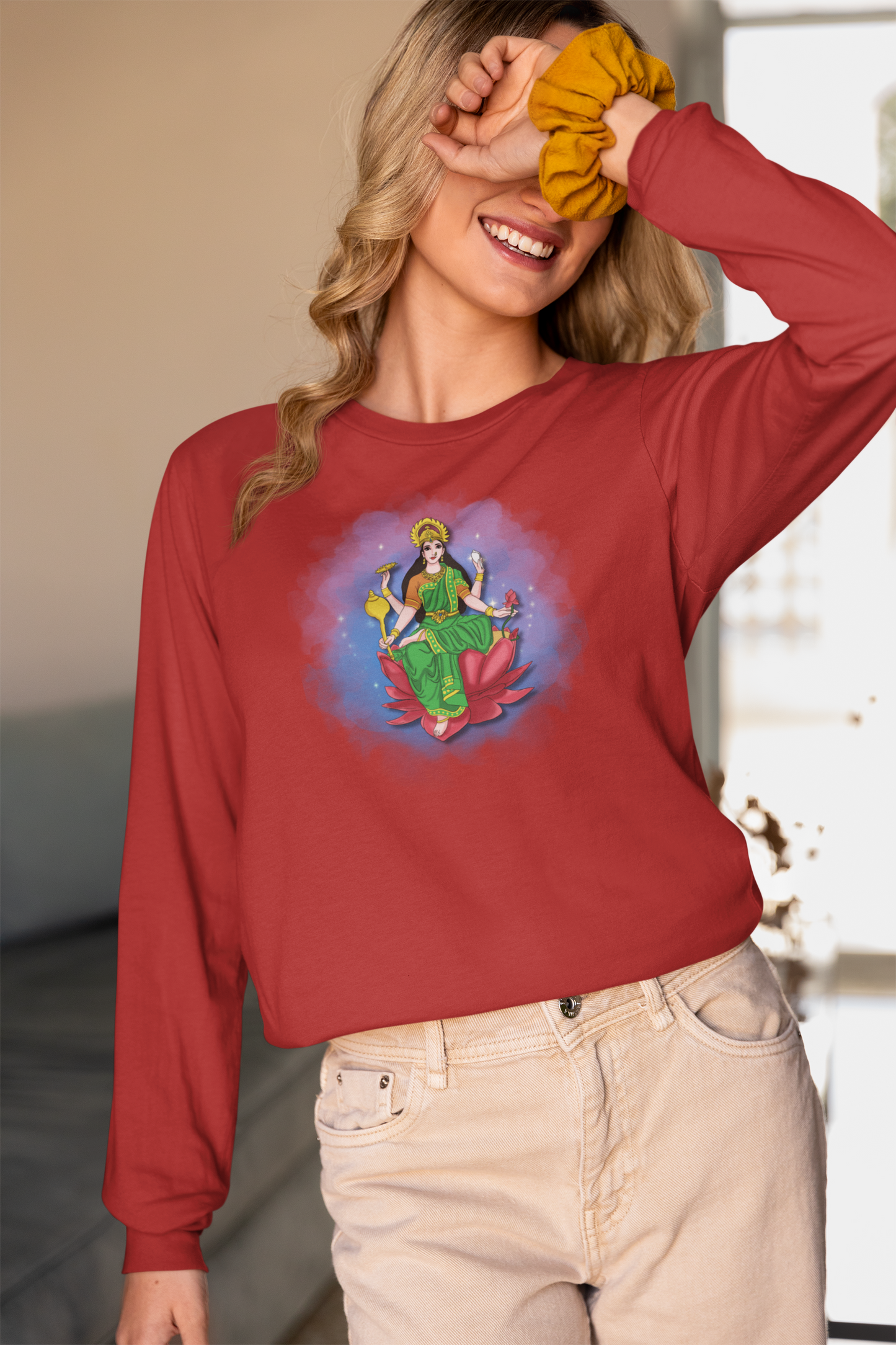 Radiant Lakshmi Devi Long Sleeve Shirt | Divine Abundance Collection