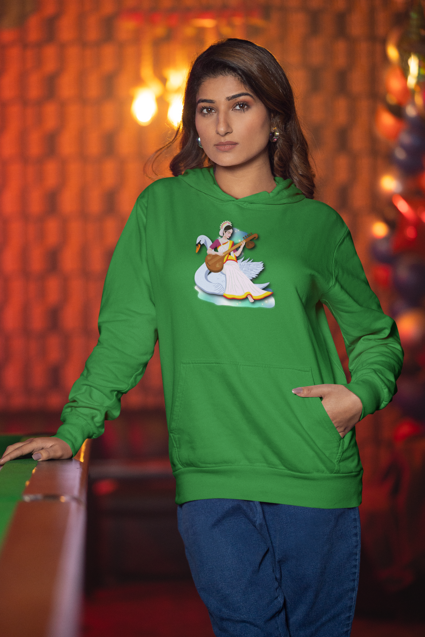 Saraswati Devi Hoodie | Celestial River of Wisdom Collection