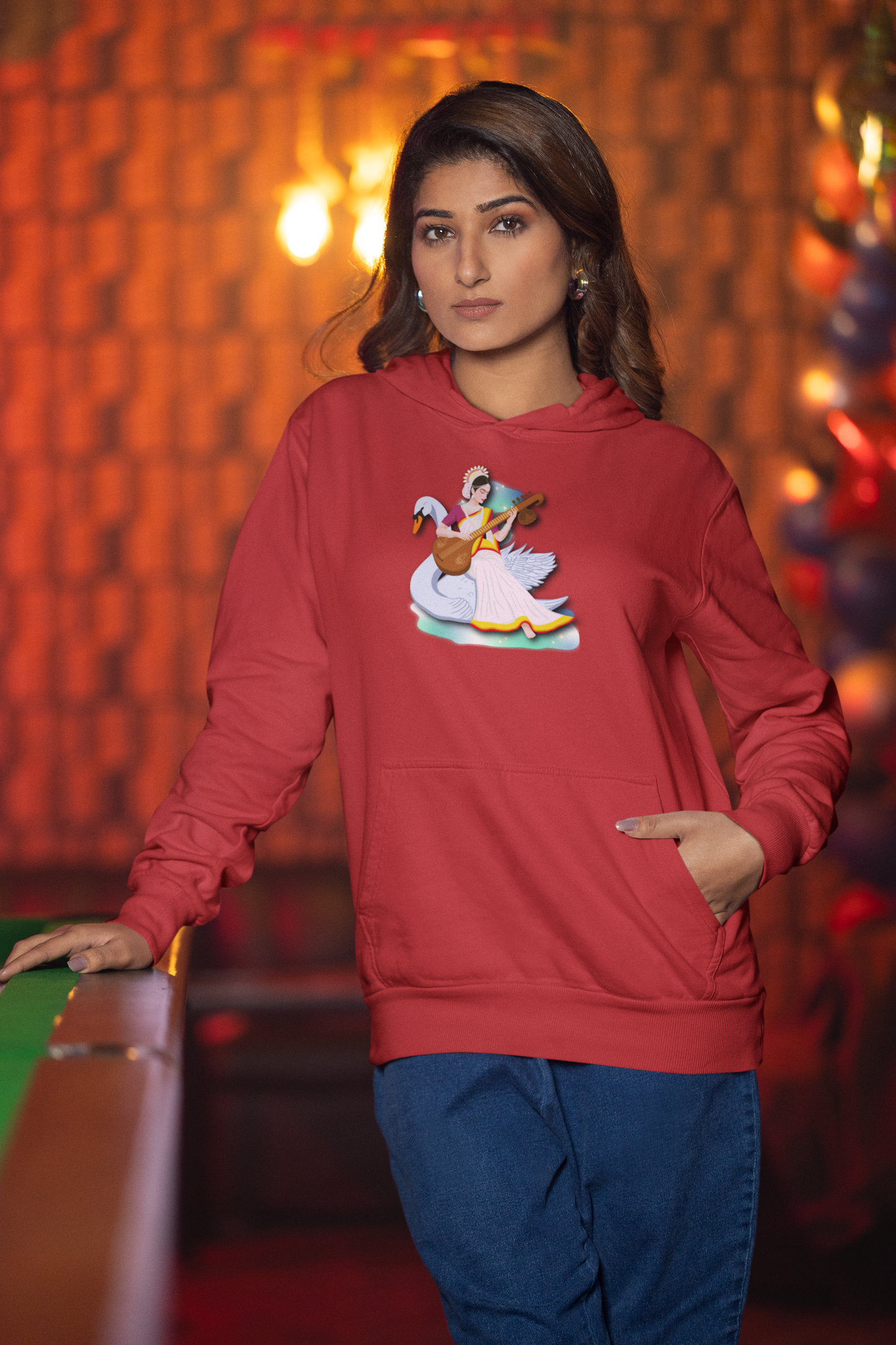Saraswati Devi Hoodie | Celestial River of Wisdom Collection